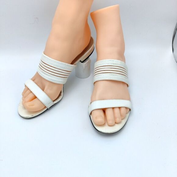 DVF Slide Sandal Low Heel Open Toe White Leather Sz 7 Diane Von Furstenberg - Picture 15 of 15